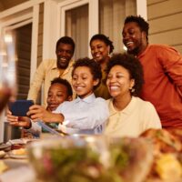 A happy family during the holidays hanging out.