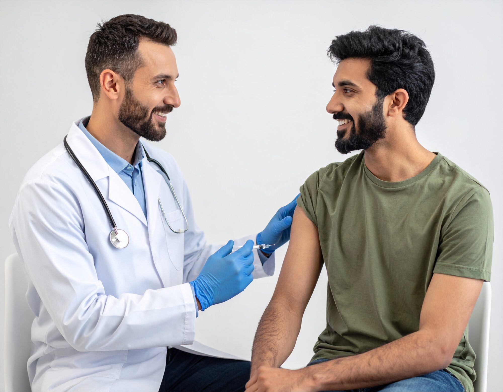 A doctor giving a man vaccines to prevent winter illness